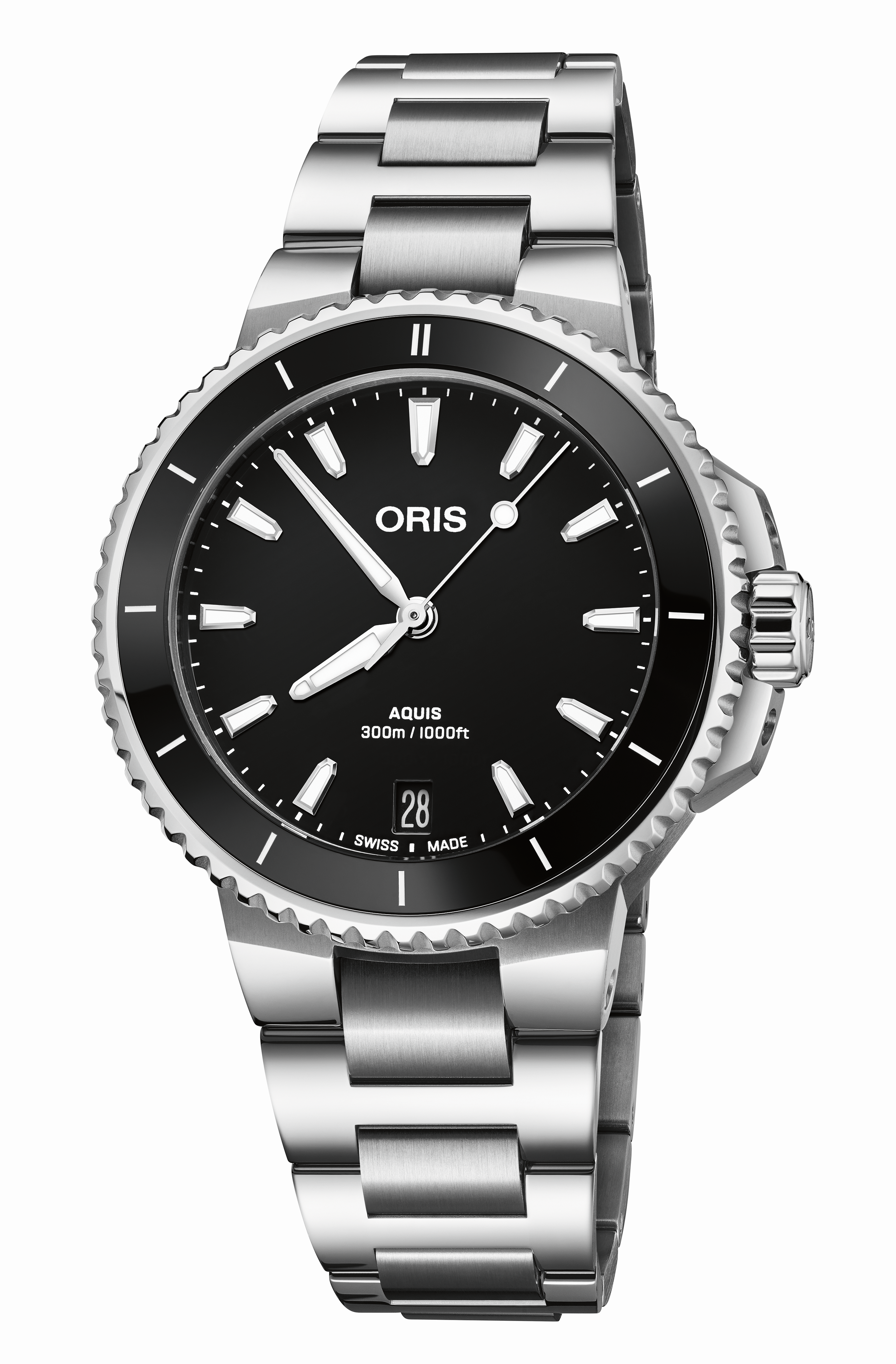 ORIS  Женские швейцарские часы с автоматическим механизмом, коллекция Aquis, стальной браслет, 36,5 мм
